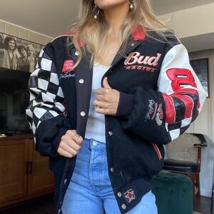 Vintage Bud Racing Dale Jr. Leather Bomber Jacket - XL - Unisex & Reversible